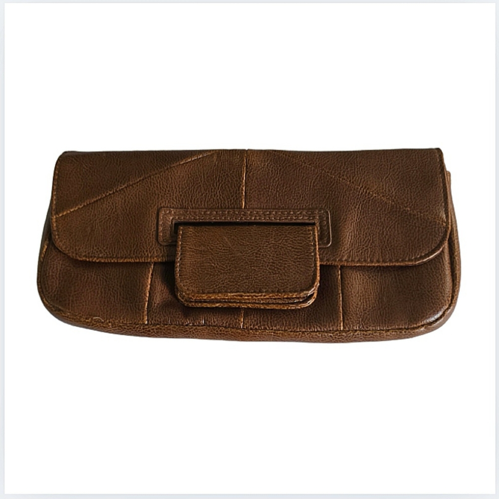 Atmosphere Clutch Brown Faux Leather Envelope Purse Small Handbag Retro